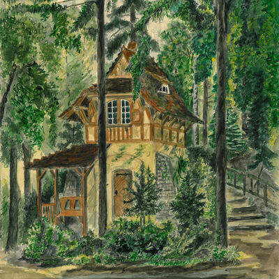 Bild vergrößern: Zeichnung des Burgwrterhuschen von W. Kilian aus dem Jahr 1943